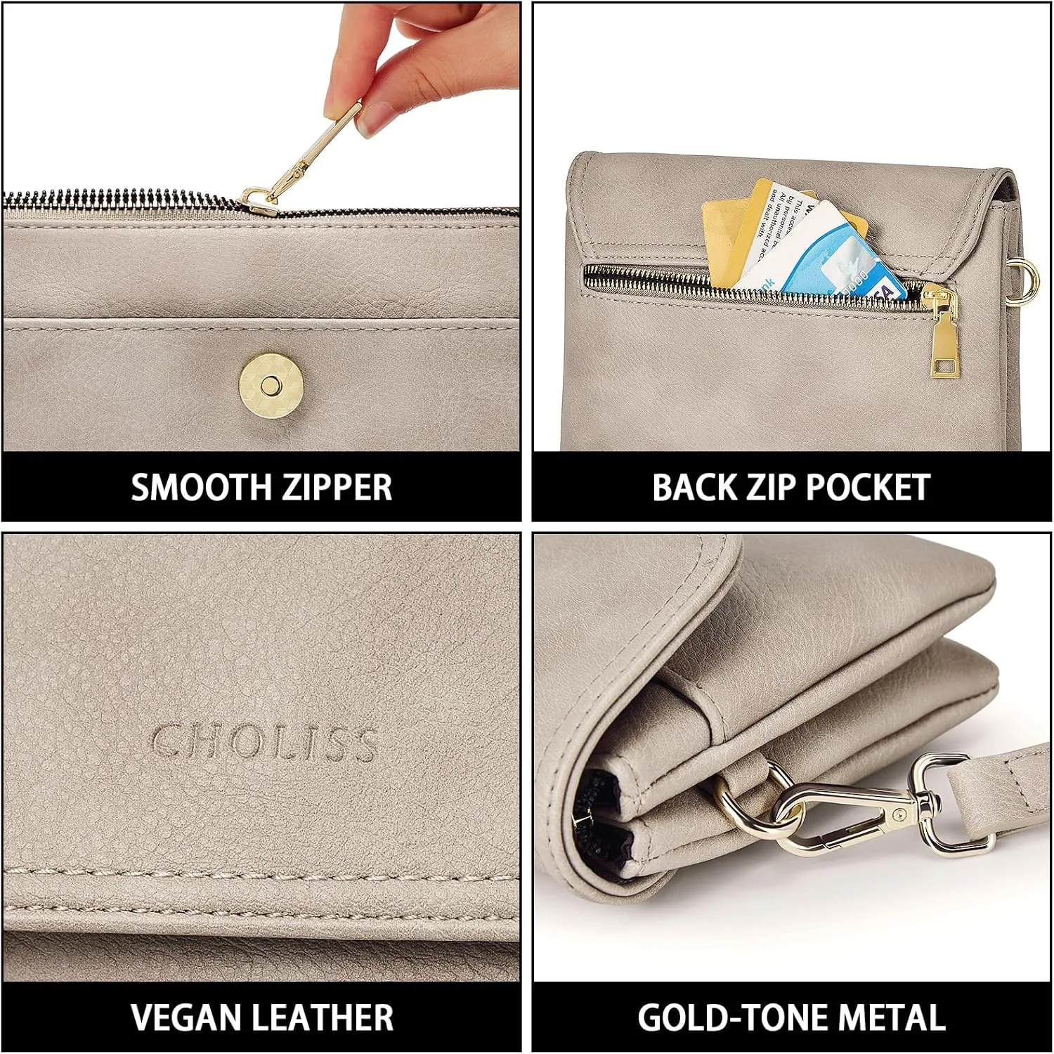 CHOLISS Small Crossbody Bags for Women, Vegan Leather Cell Phone Purse, Mini Travel Purse with Adjustable Strap