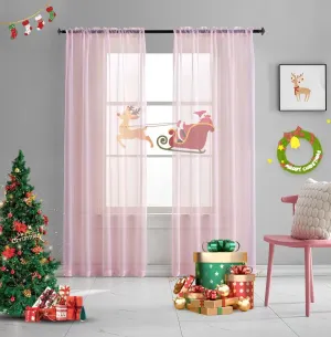 Christmas Christmas Pink Sheer Voile Curtains Translucent Solid Color Window Treatment 84 Inches Long Panels Rod Pocket Baby Pink Sheers for Bedroom Girls 2 Panels Set 52x84