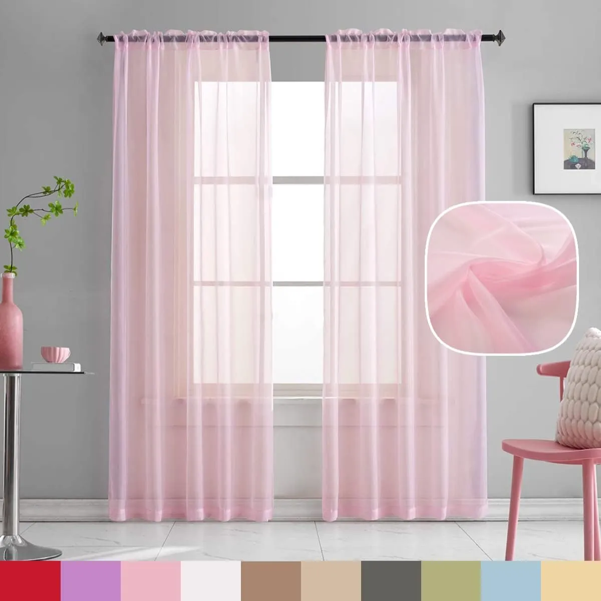 Christmas Christmas Pink Sheer Voile Curtains Translucent Solid Color Window Treatment 84 Inches Long Panels Rod Pocket Baby Pink Sheers for Bedroom Girls 2 Panels Set 52x84
