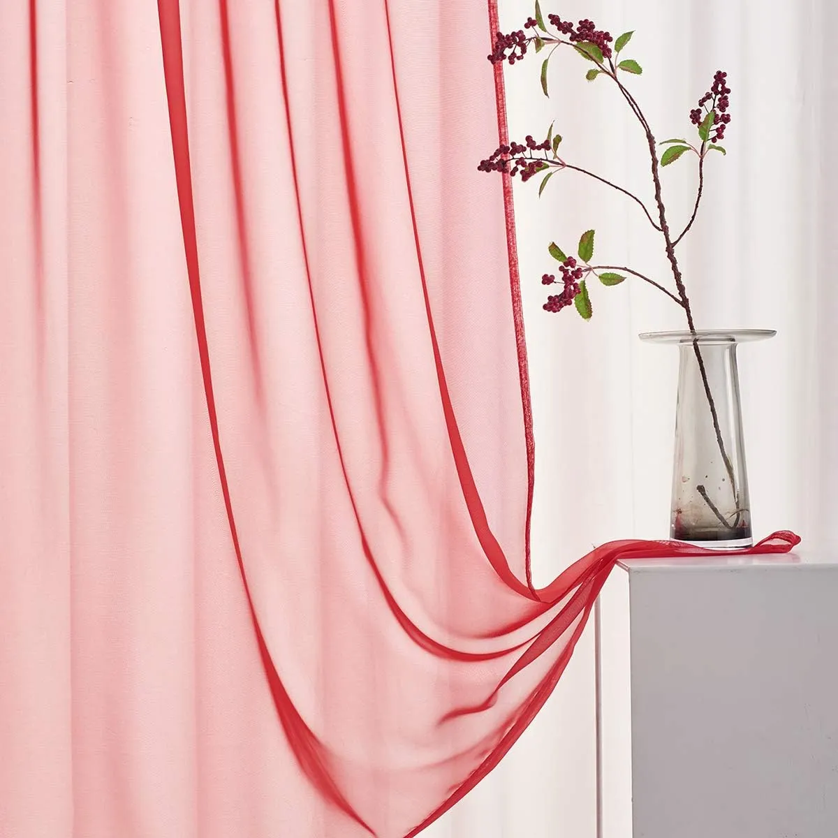 Christmas Red Sheer Voile Curtains Translucent Solid Color Window Treatment 84 Inches Long Rod Pocket Red Sheers for Bedroom Living Room 2 Panels 52 x 84 mas