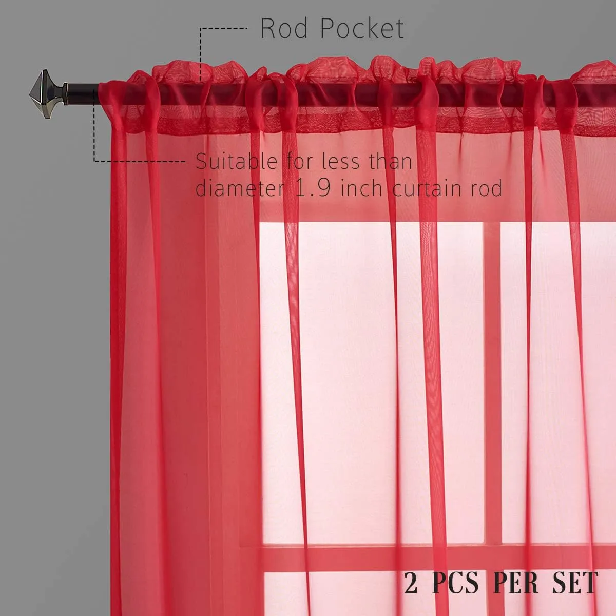 Christmas Red Sheer Voile Curtains Translucent Solid Color Window Treatment 84 Inches Long Rod Pocket Red Sheers for Bedroom Living Room 2 Panels 52 x 84 mas