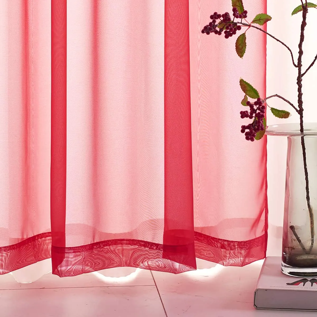 Christmas Red Sheer Voile Curtains Translucent Solid Color Window Treatment 84 Inches Long Rod Pocket Red Sheers for Bedroom Living Room 2 Panels 52 x 84 mas