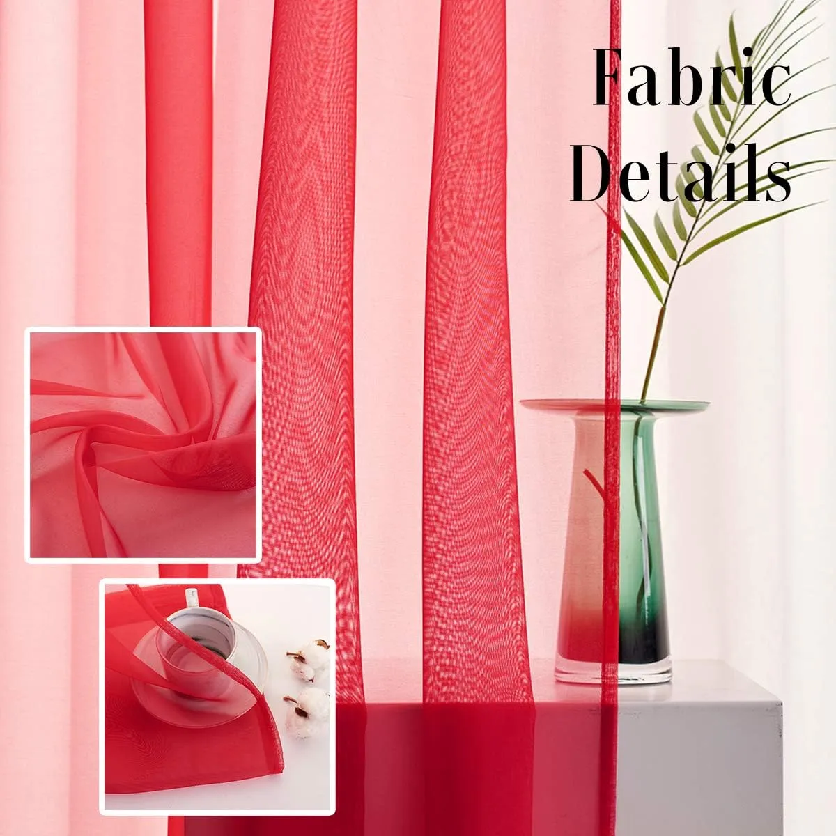 Christmas Red Sheer Voile Curtains Translucent Solid Color Window Treatment 84 Inches Long Rod Pocket Red Sheers for Bedroom Living Room 2 Panels 52 x 84 mas