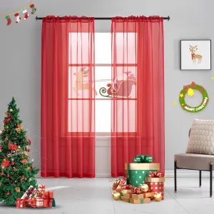 Christmas Red Sheer Voile Curtains Translucent Solid Color Window Treatment 84 Inches Long Rod Pocket Red Sheers for Bedroom Living Room 2 Panels 52 x 84 mas