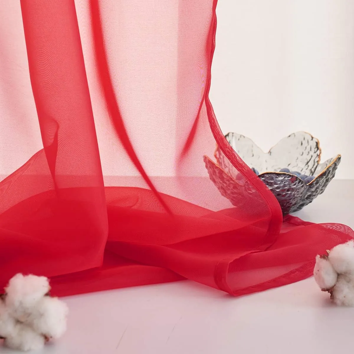 Christmas Red Sheer Voile Curtains Translucent Solid Color Window Treatment 84 Inches Long Rod Pocket Red Sheers for Bedroom Living Room 2 Panels 52 x 84 mas