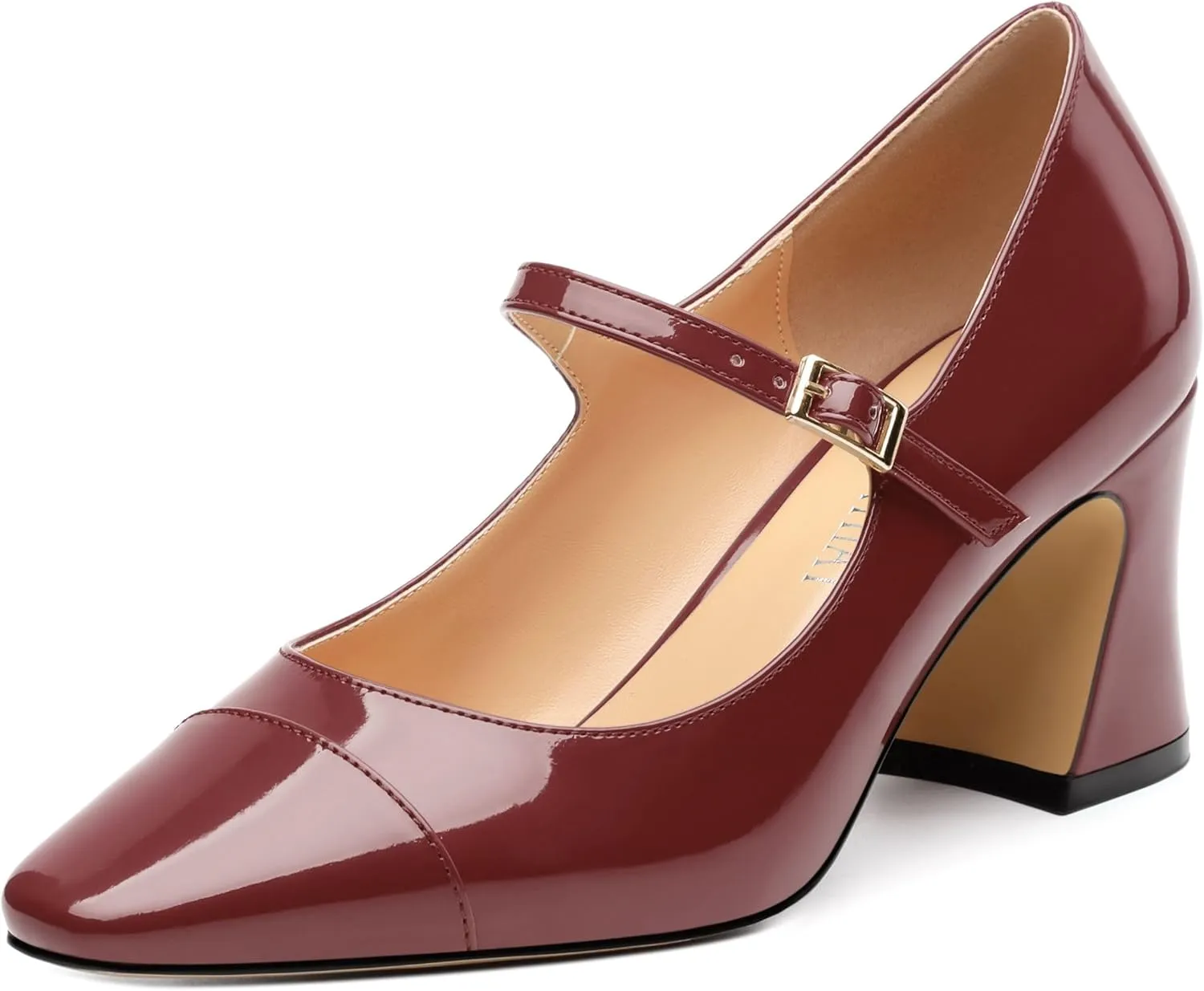 Chunky Block Heels for Women Square Patent Mary Jane Closed Toe Slip On Pumps Party Dress Wedding Shoes 2.5Inch
