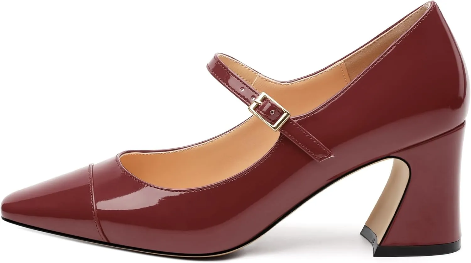 Chunky Block Heels for Women Square Patent Mary Jane Closed Toe Slip On Pumps Party Dress Wedding Shoes 2.5Inch