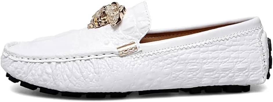 CHUUMEE Fashion Crocodile Pattern Men's Driving Penny Loafers Leather Moccasin Slip-On Casual Dress Boat Shoes