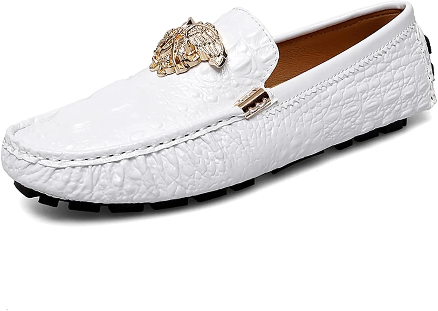 CHUUMEE Fashion Crocodile Pattern Men's Driving Penny Loafers Leather Moccasin Slip-On Casual Dress Boat Shoes