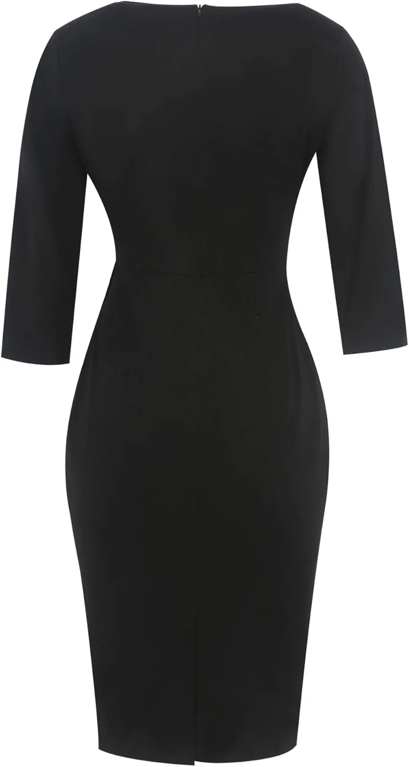 CISMARK Women's Vintage Short Sleeve Polka Dot Falbala Fold Slim Fit Pencil Dress