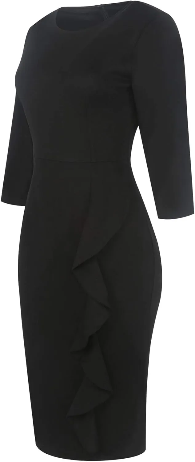 CISMARK Women's Vintage Short Sleeve Polka Dot Falbala Fold Slim Fit Pencil Dress