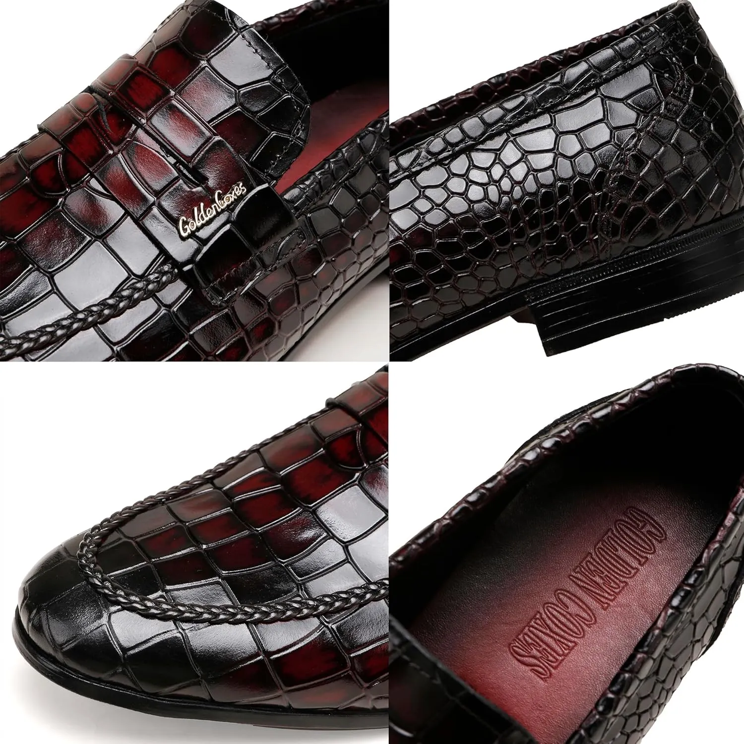 Classic Leather Dress Shoes for Men, Premium Alligator Printed Bussiness Dress Slip on Loafer for Mens