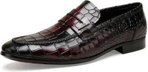 Classic Leather Dress Shoes for Men, Premium Alligator Printed Bussiness Dress Slip on Loafer for Mens