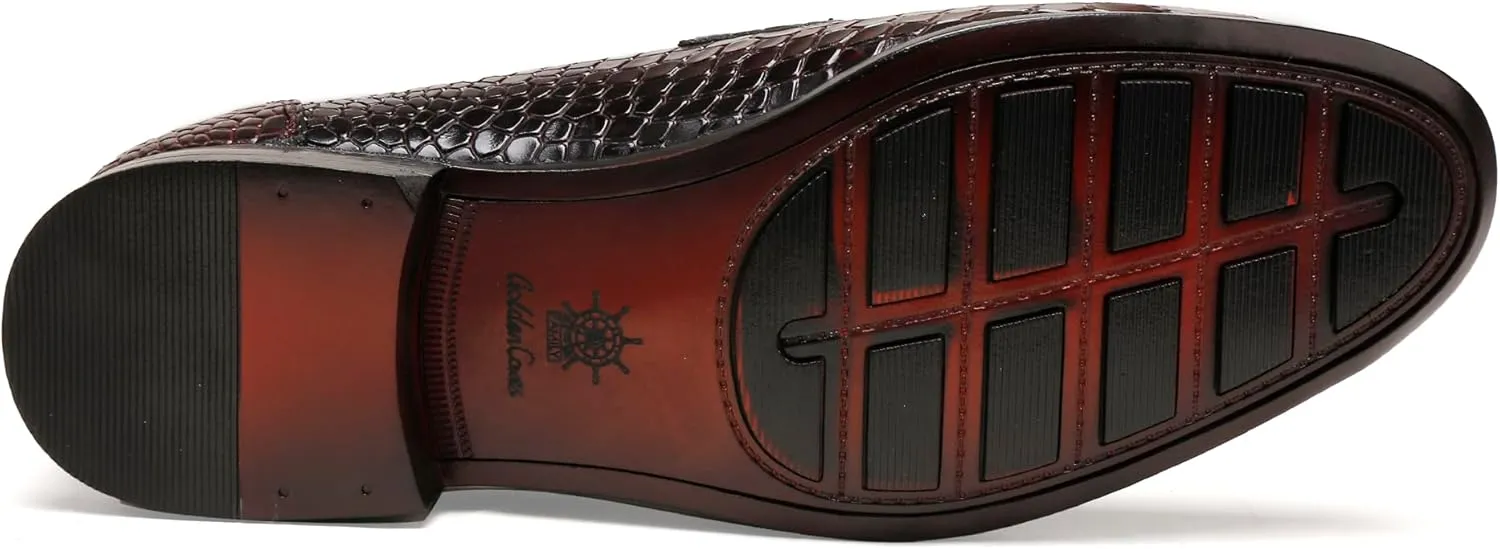 Classic Leather Dress Shoes for Men, Premium Alligator Printed Bussiness Dress Slip on Loafer for Mens