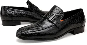 Classic Leather Dress Shoes for Men, Premium Alligator Printed Bussiness Dress Slip on Loafer for Mens
