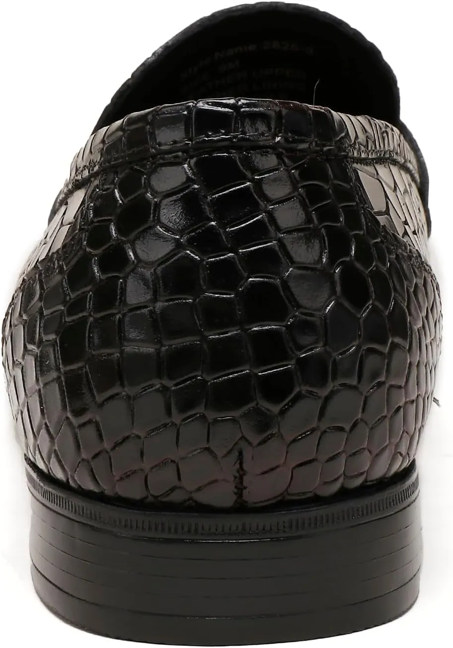 Classic Leather Dress Shoes for Men, Premium Alligator Printed Bussiness Dress Slip on Loafer for Mens