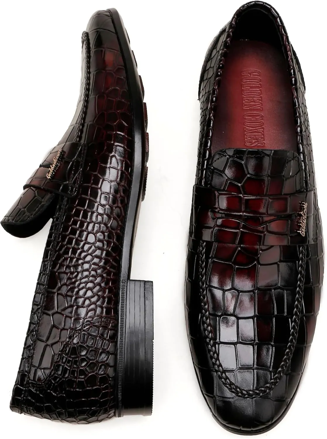Classic Leather Dress Shoes for Men, Premium Alligator Printed Bussiness Dress Slip on Loafer for Mens