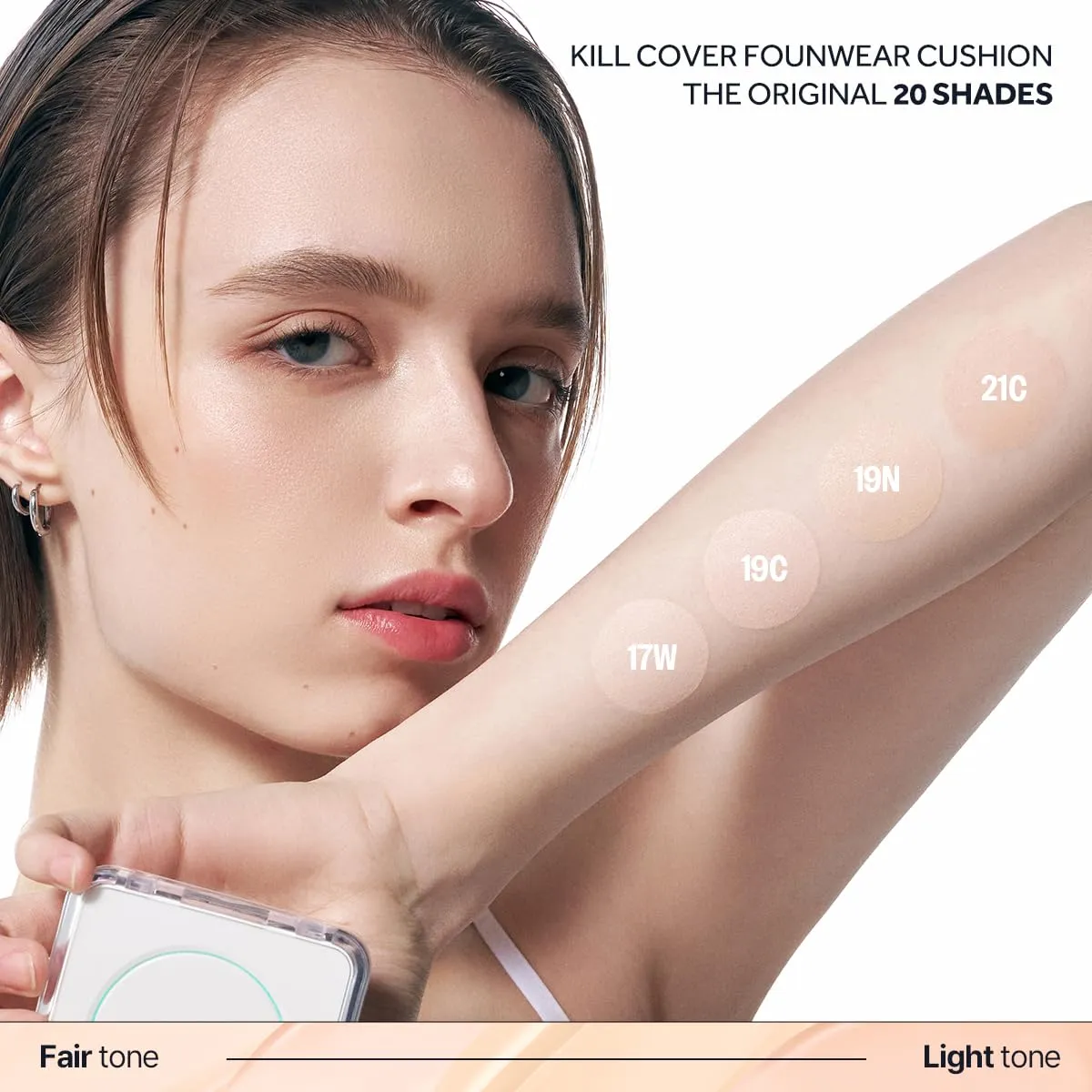 CLIO Kill Cover Founwear Cushion The Original – Korean Makeup, Full High Coverage, Airy Satin Finish, Skin Fit, 17W CREAM SHELL