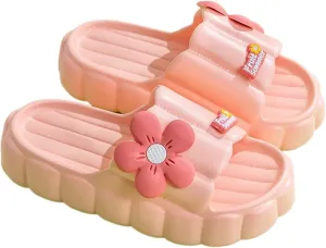 Cloud Slides for Women Cute Pink Flower Thick Sandals Bathroom Open To Slides Non-Slip Lightweight Summer Outdoor