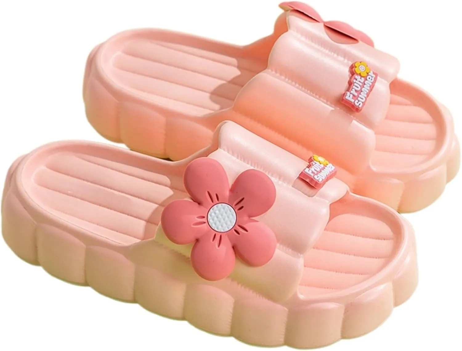 Cloud Slides for Women Cute Pink Flower Thick Sandals Bathroom Open To Slides Non-Slip Lightweight Summer Outdoor