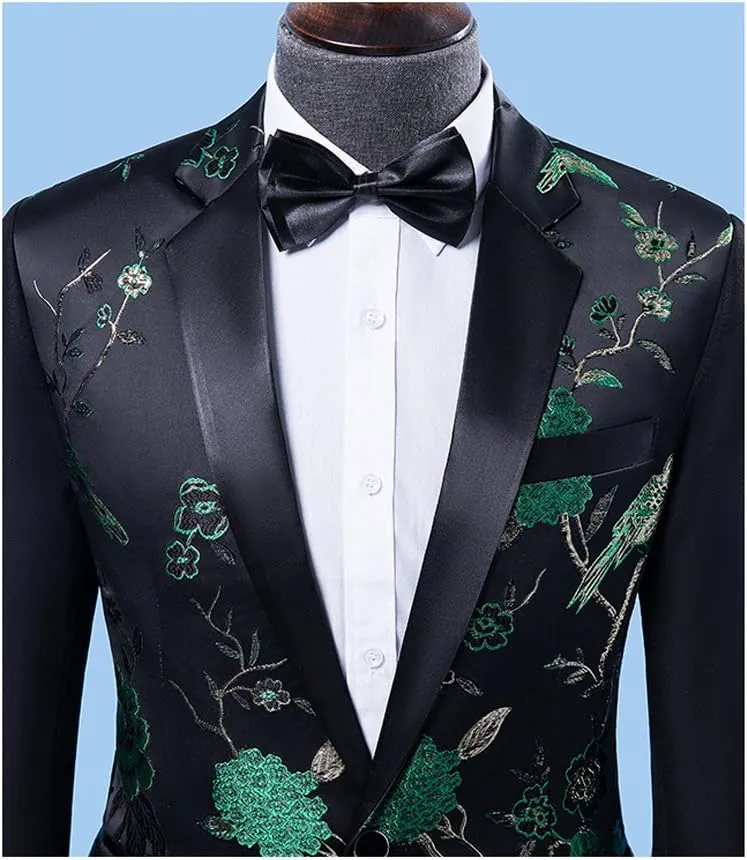 Cloudstyle Mens Suits One Button Floral Blazer 2-Piece Wedding Suits Jacket and Pants
