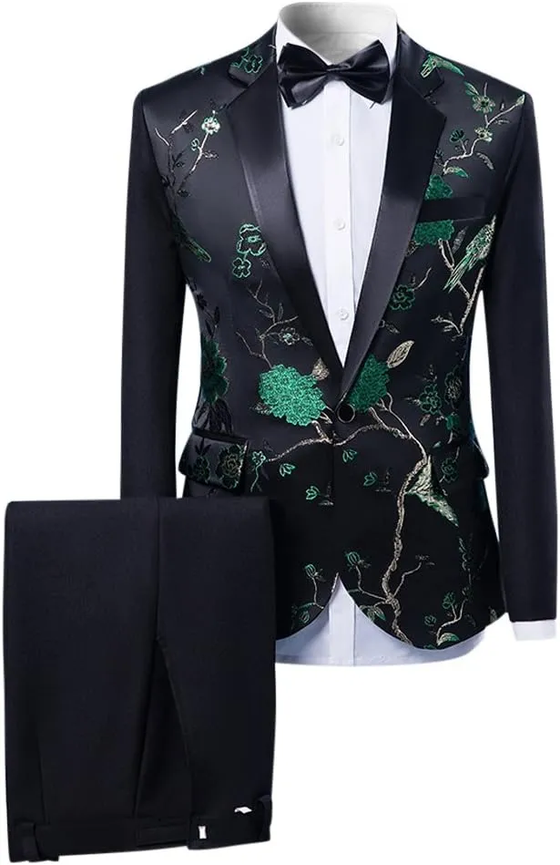 Cloudstyle Mens Suits One Button Floral Blazer 2-Piece Wedding Suits Jacket and Pants