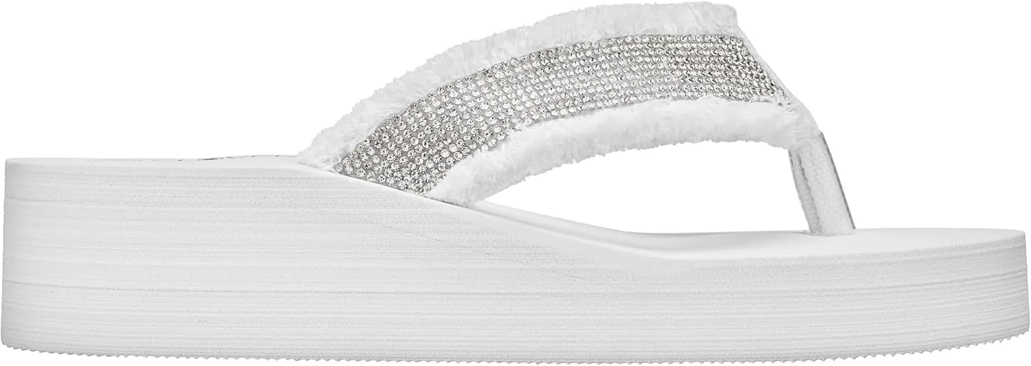 CLOVERLAY Women's Platform Flip Flops Rhinestone Glitter Sandals High Wedge Sandal
