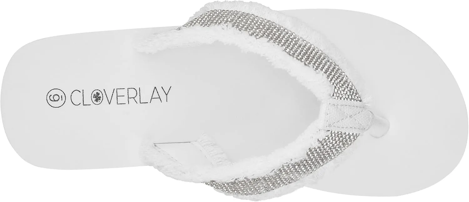 CLOVERLAY Women's Platform Flip Flops Rhinestone Glitter Sandals High Wedge Sandal