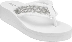CLOVERLAY Women's Platform Flip Flops Rhinestone Glitter Sandals High Wedge Sandal