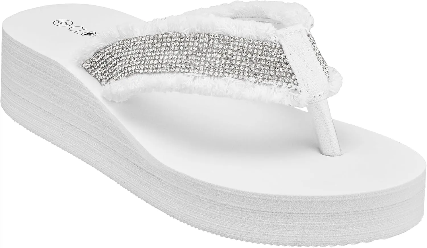 CLOVERLAY Women's Platform Flip Flops Rhinestone Glitter Sandals High Wedge Sandal