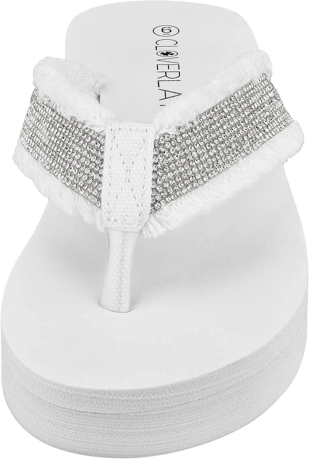 CLOVERLAY Women's Platform Flip Flops Rhinestone Glitter Sandals High Wedge Sandal