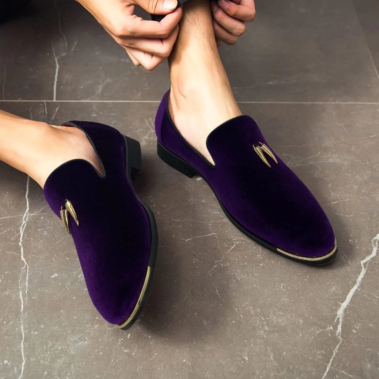 CMM Men's Metallic Penny Slippers Flats Velvet Loafers Slip-On Dress Plus Size Shoes Size 6-13