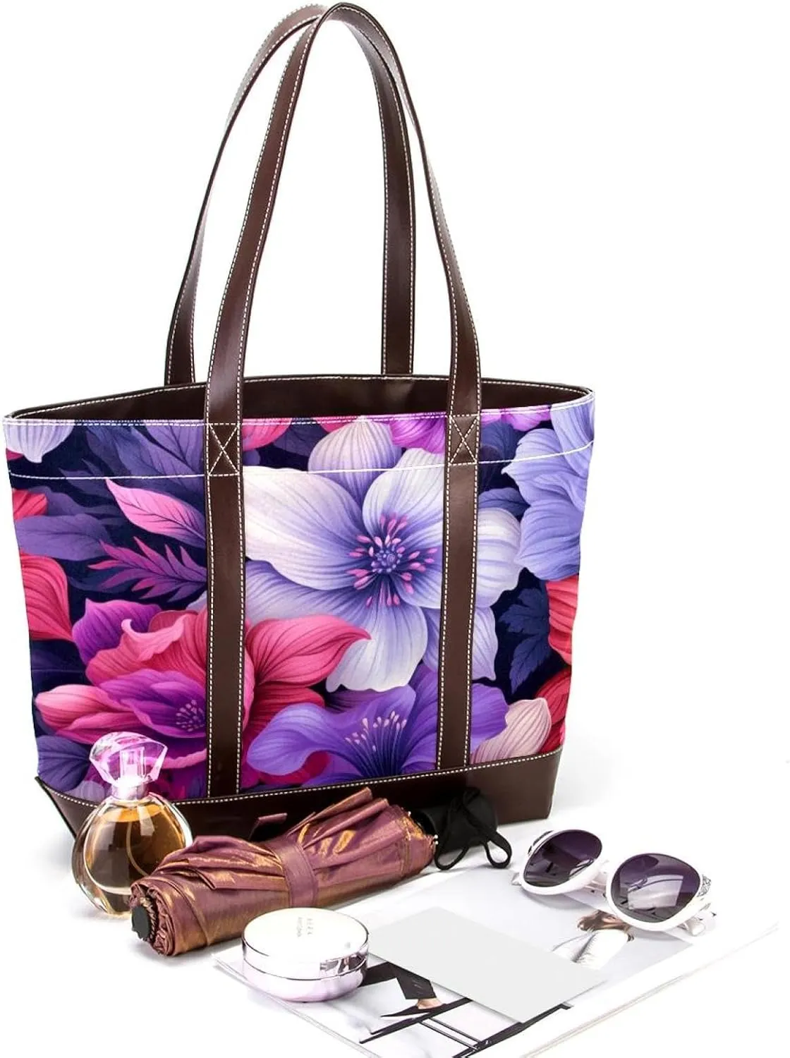 Colorful Petal Flowers-1035 Shoulder Purses for Women Large Soft Washed Leather Purses and Durable Handbags