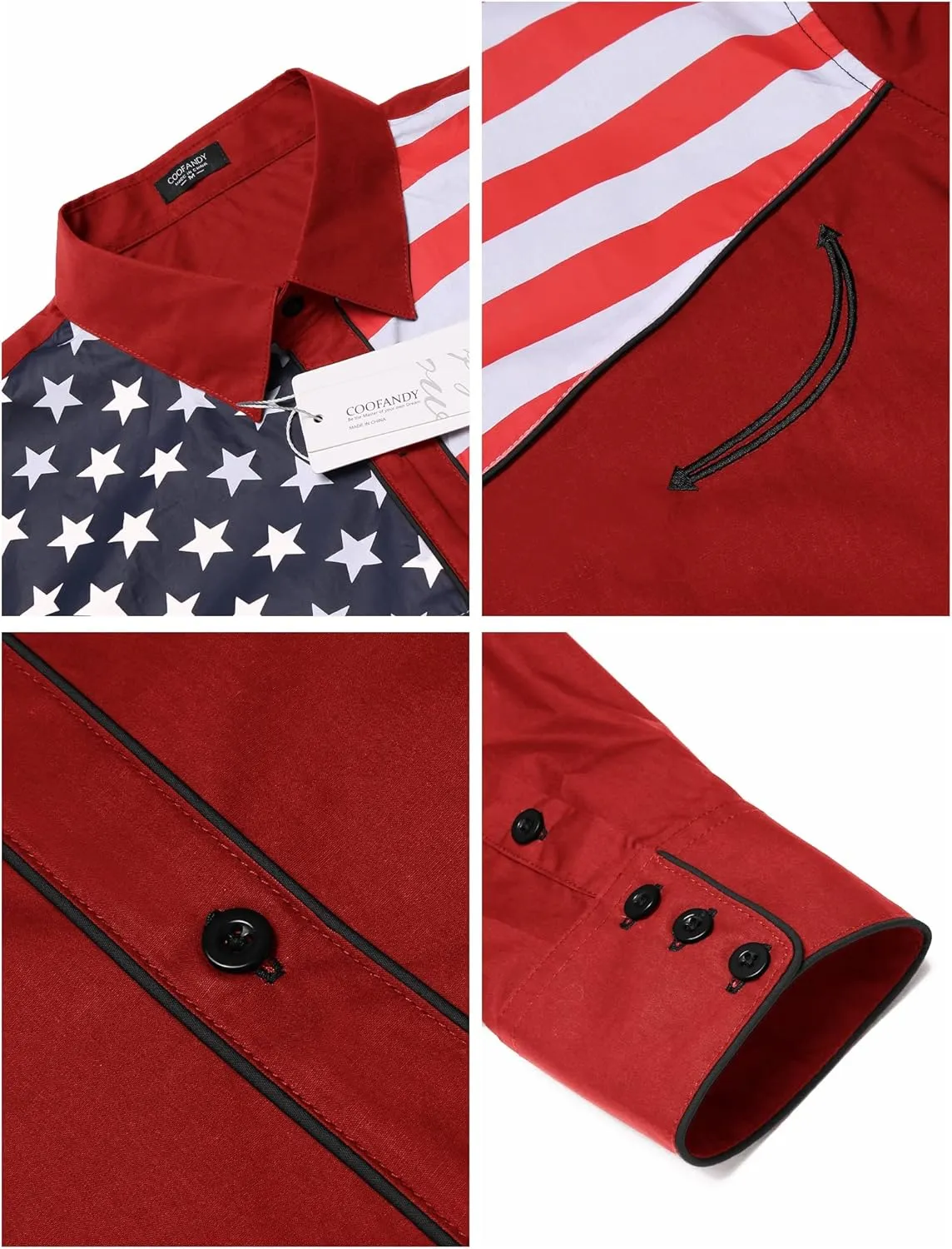 COOFANDY Men's Casual American Flag Button Down Shirts Slim Fit Long Sleeve Shirt