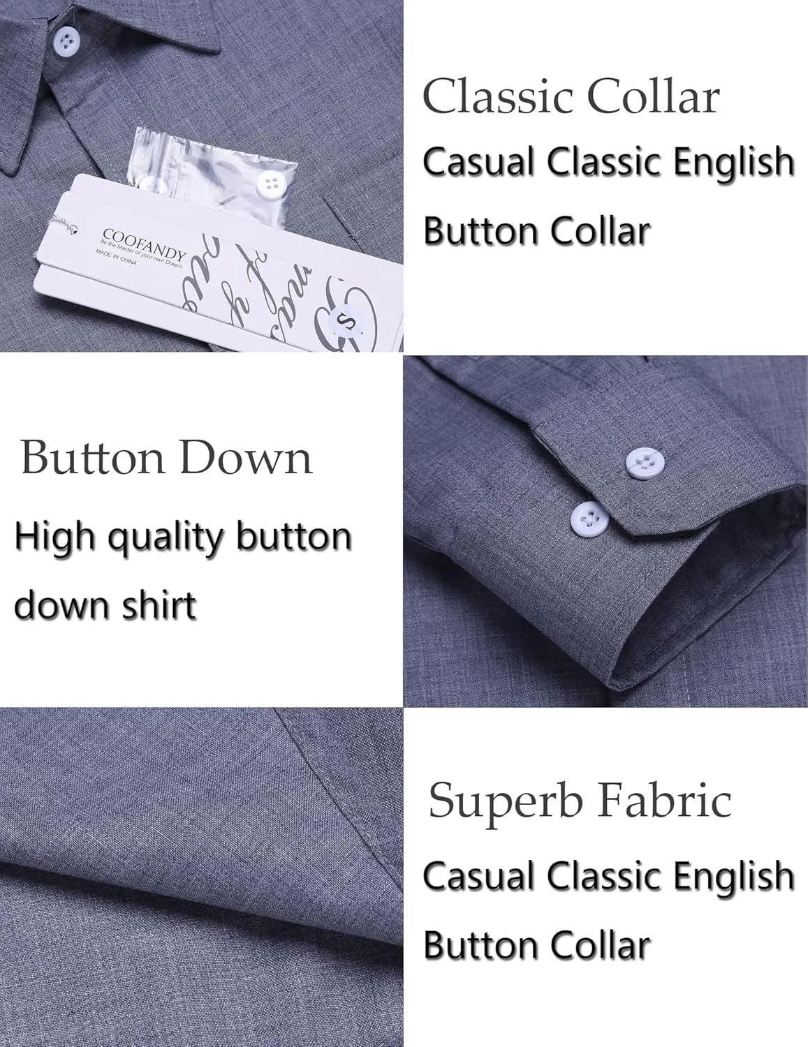 COOFANDY Men's Casual Button Down Shirt Long Sleeve Linen Chambray Shirt
