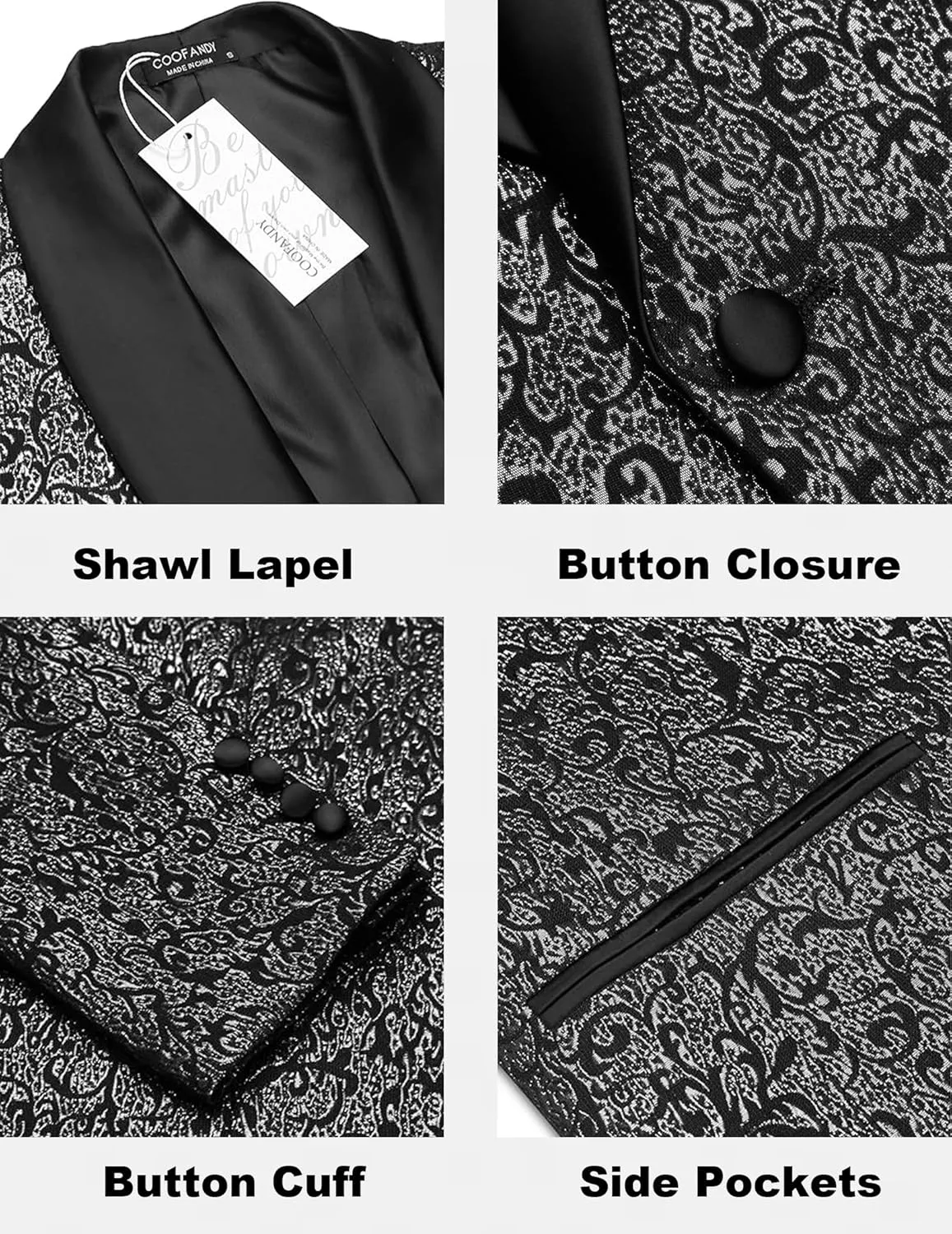 COOFANDY Men's Floral Tuxedo Jacket Jacquard Suit Jacket Slim Fit Blazer for Wedding, Prom, Dinner
