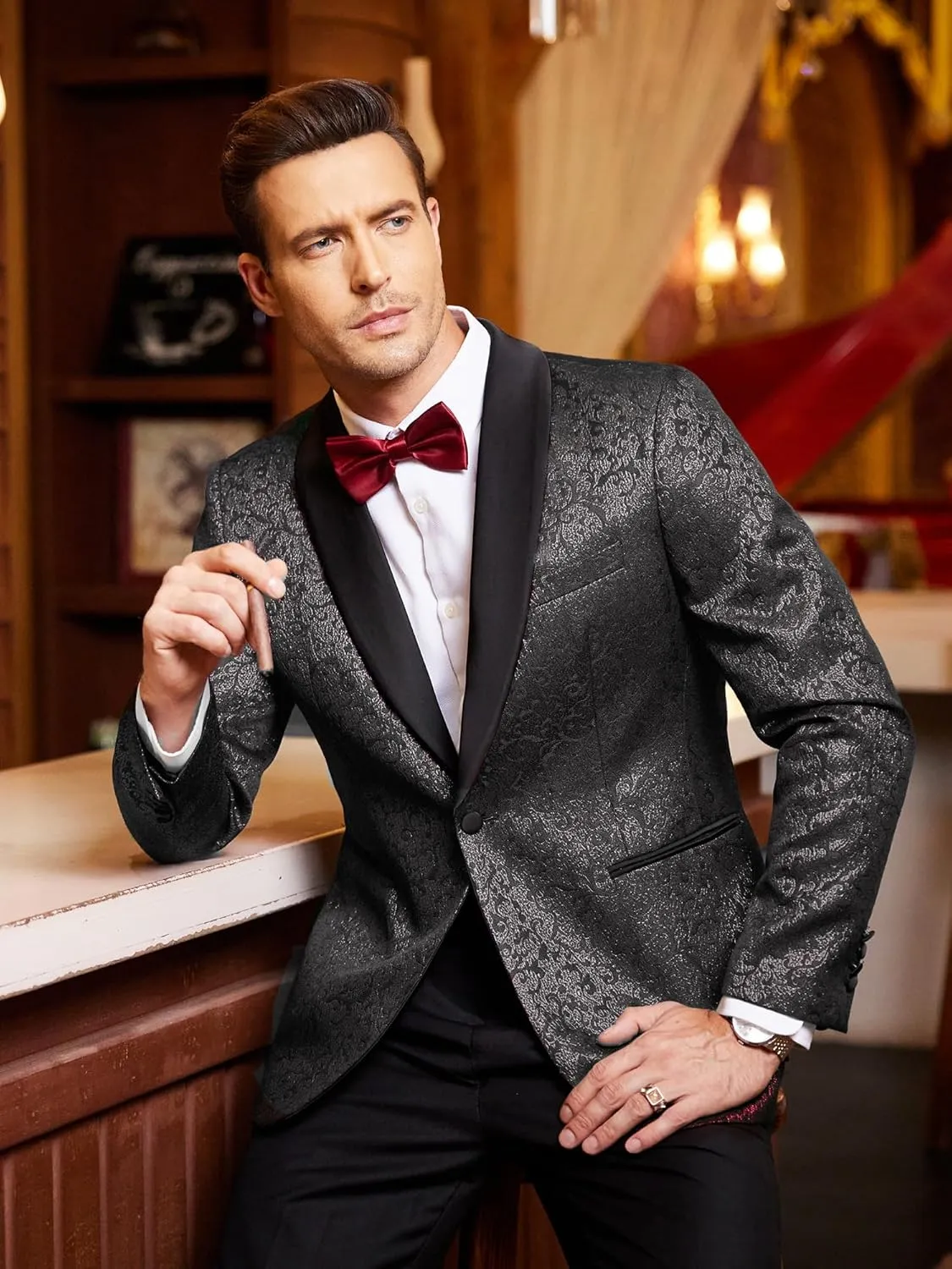 COOFANDY Men's Floral Tuxedo Jacket Jacquard Suit Jacket Slim Fit Blazer for Wedding, Prom, Dinner
