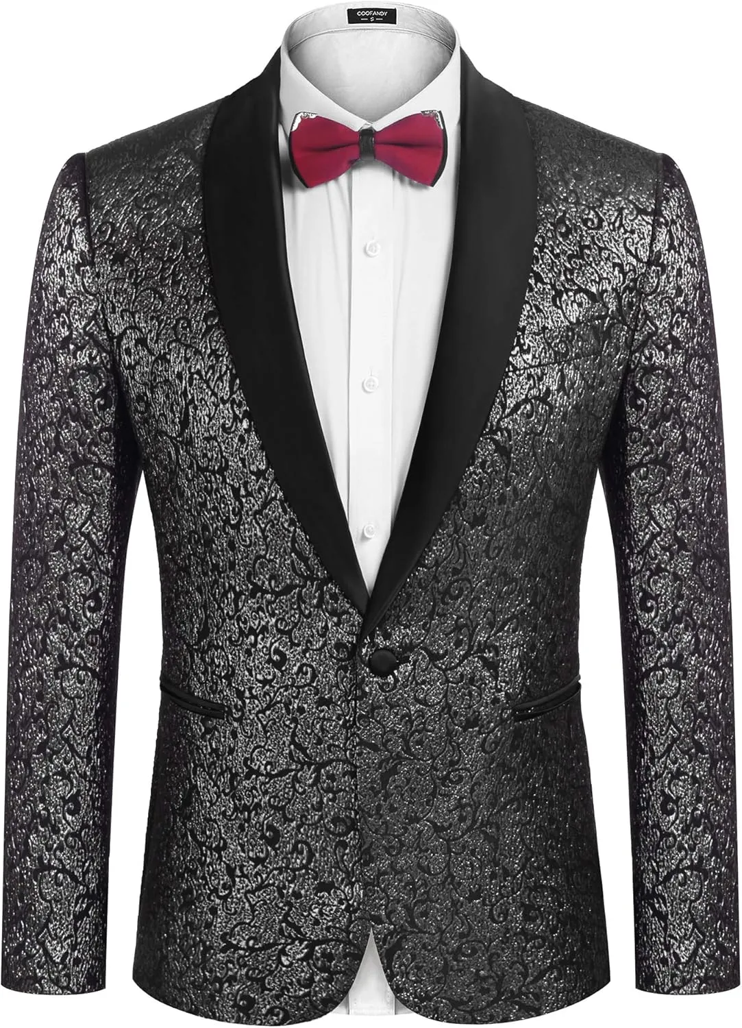 COOFANDY Men's Floral Tuxedo Jacket Jacquard Suit Jacket Slim Fit Blazer for Wedding, Prom, Dinner