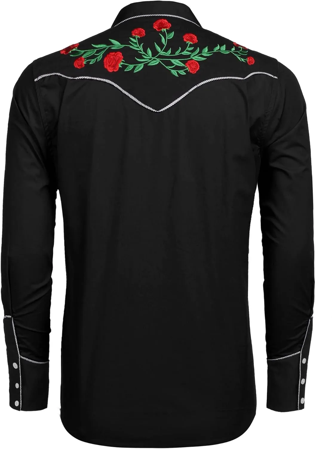 COOFANDY Men's Western Cowboy Shirt Long Sleeve Slim Fit Rose Embroidered Cotton Casual Button Down Shirts