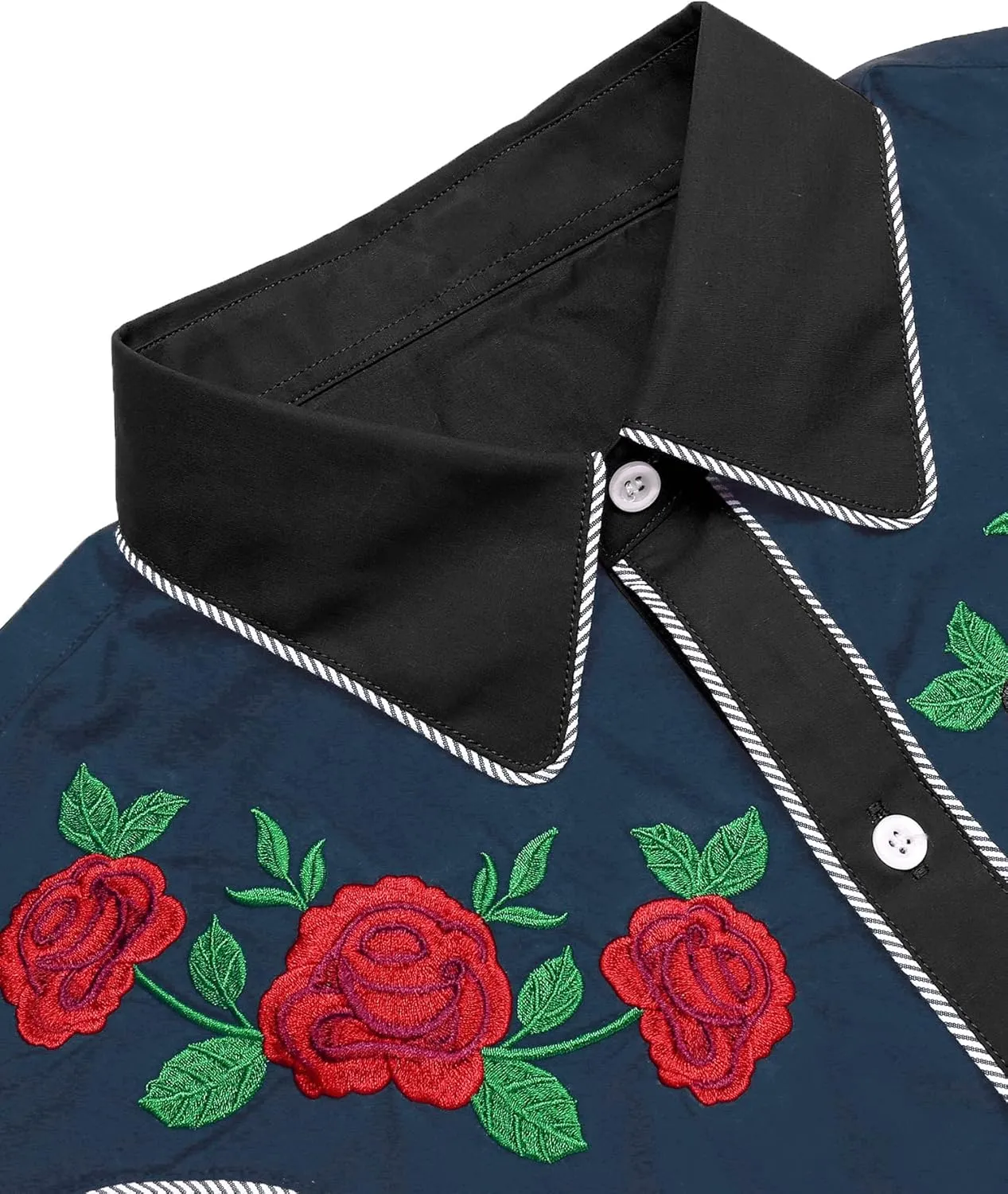 COOFANDY Men's Western Cowboy Shirt Long Sleeve Slim Fit Rose Embroidered Cotton Casual Button Down Shirts