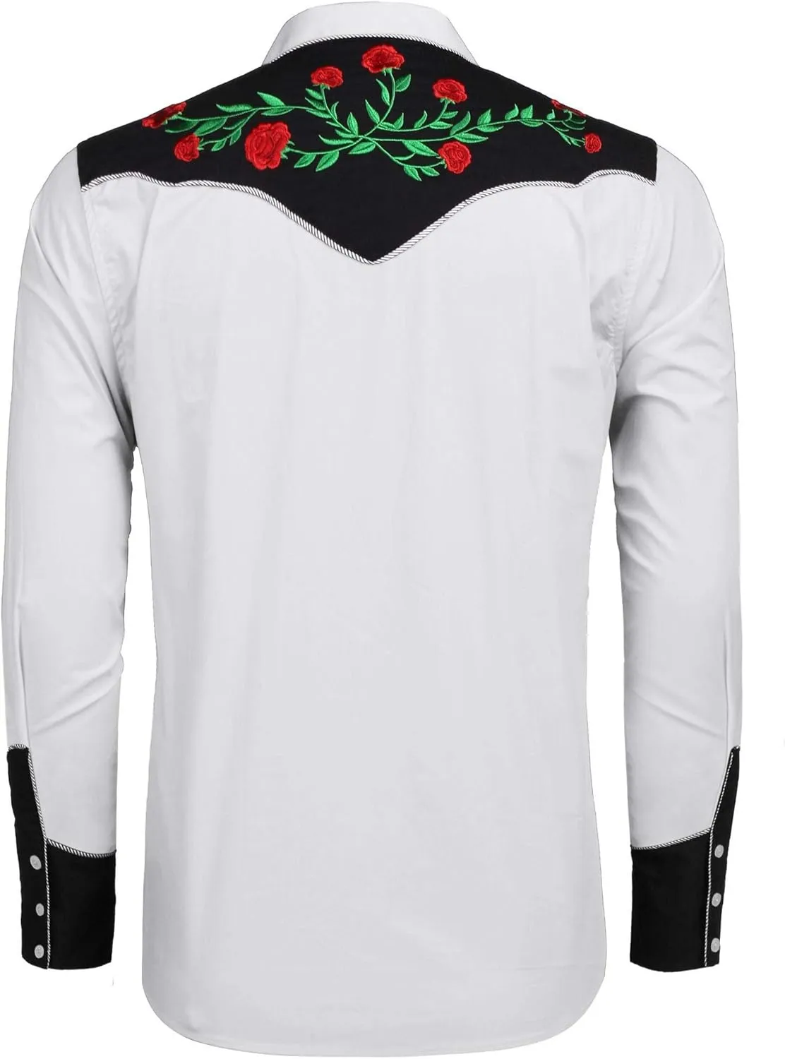 COOFANDY Men's Western Cowboy Shirt Long Sleeve Slim Fit Rose Embroidered Cotton Casual Button Down Shirts