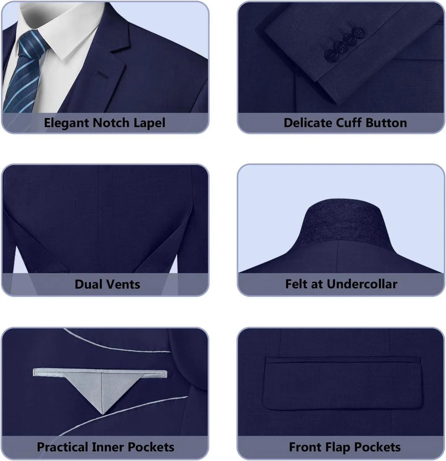 Cooper & Nelson 3 Piece Mens Suit Set, Slim Fit Suit for Men, Solid Jacket, Vest, Pants and Tie