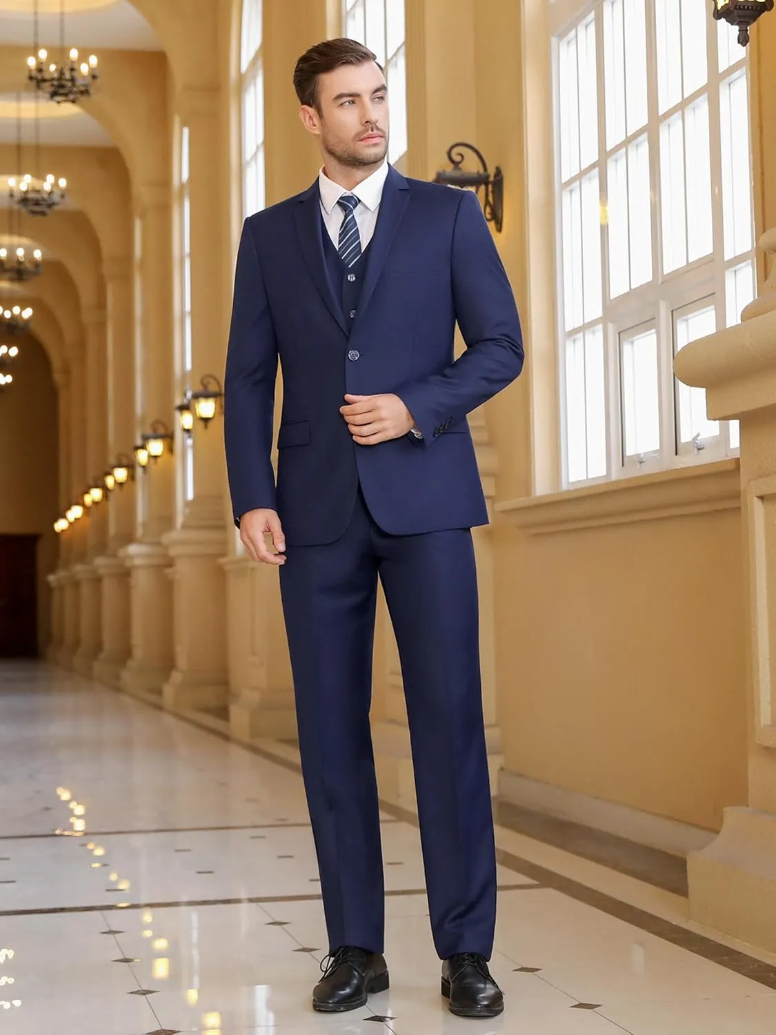 Cooper & Nelson 3 Piece Mens Suit Set, Slim Fit Suit for Men, Solid Jacket, Vest, Pants and Tie