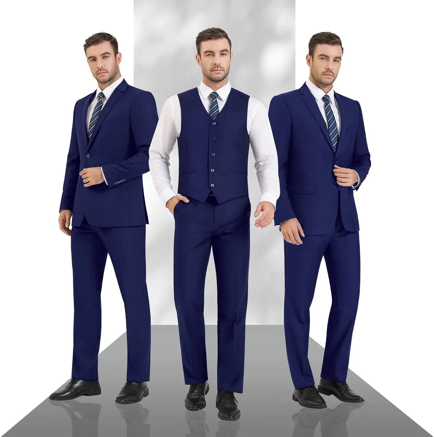 Cooper & Nelson 3 Piece Mens Suit Set, Slim Fit Suit for Men, Solid Jacket, Vest, Pants and Tie