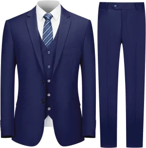 Cooper & Nelson 3 Piece Mens Suit Set, Slim Fit Suit for Men, Solid Jacket, Vest, Pants and Tie