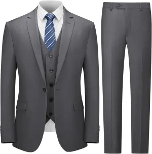 Cooper & Nelson Men's Suit Slim Fit, 3 Piece Suits for Men, One Button Solid Jacket Vest Pants with Tie, Tuxedo Set