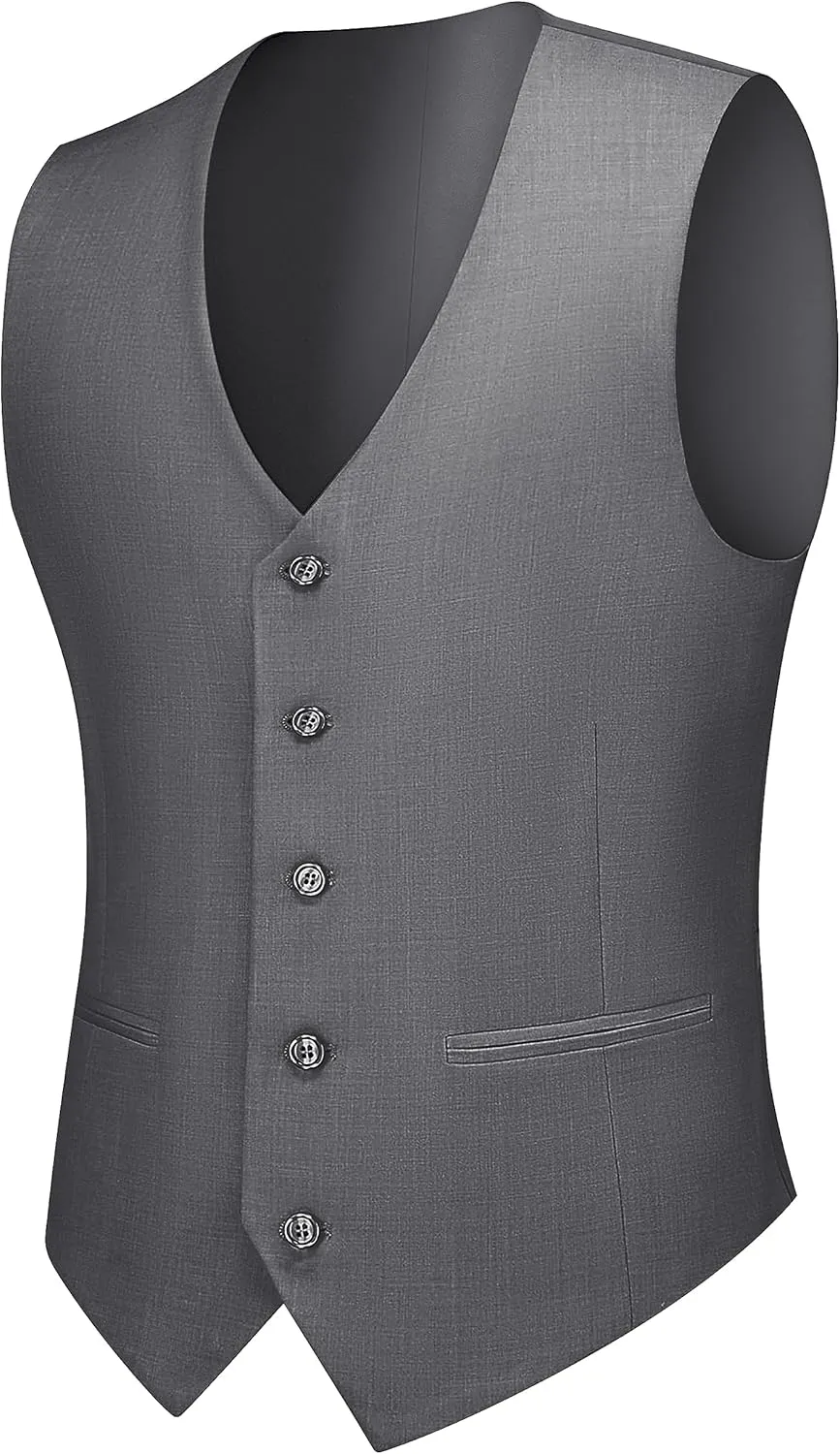 Cooper & Nelson Men's Suit Slim Fit, 3 Piece Suits for Men, One Button Solid Jacket Vest Pants with Tie, Tuxedo Set