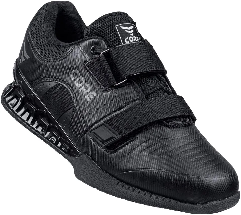 CORE Weightlifting Shoes Force Black - Squat Shoes for Men and Women – Weight Lifting Shoes for Powerlifting, Deadlifting & Crossfit – Non-Slip Olympic Lifting Shoes with Elevated 0.75 Inch Heels