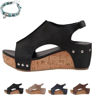 Cork Wedges & Platform Slides, Womens Comfy Wedge Orthopedic Sandals Summer Platform Cork Wedges