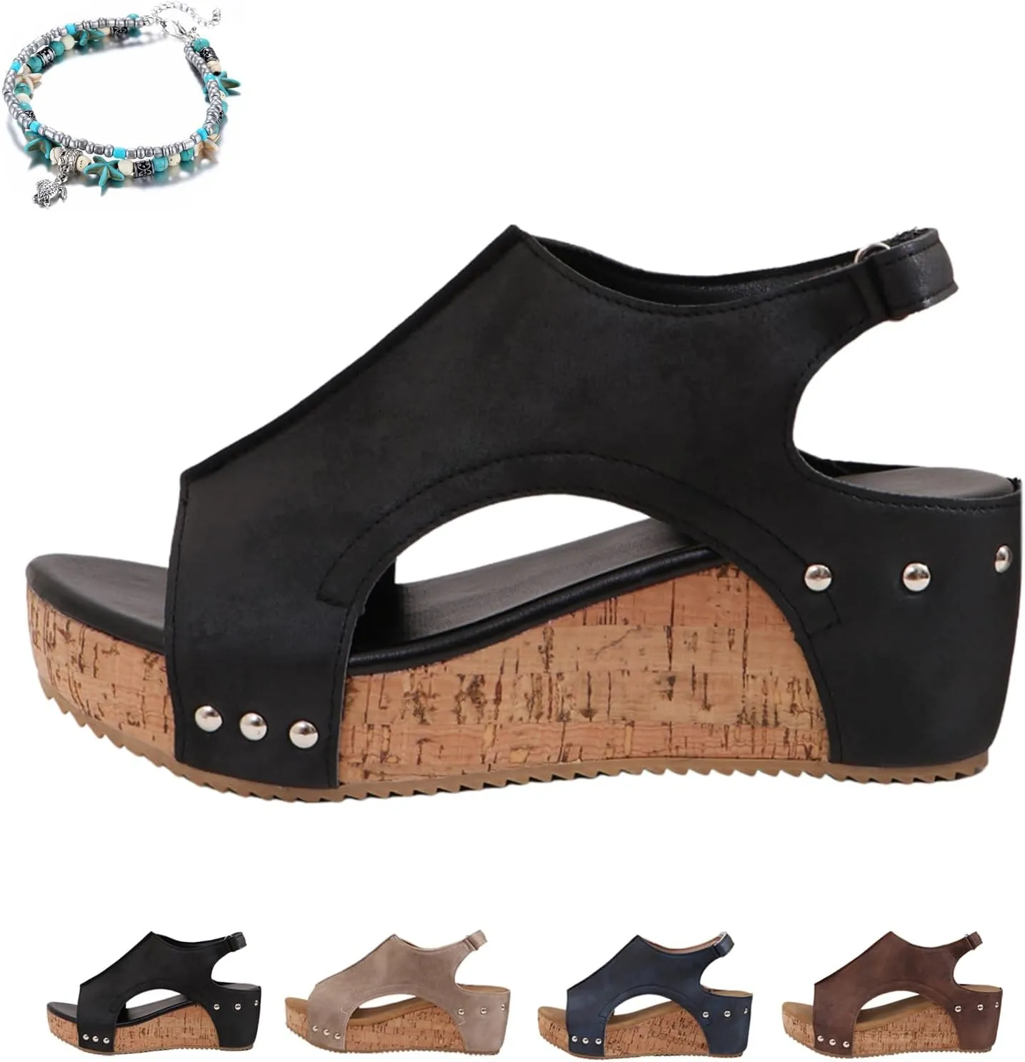 Cork Wedges & Platform Slides, Womens Comfy Wedge Orthopedic Sandals Summer Platform Cork Wedges